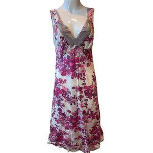Caro London Womens Floral A Line Dress Lace Neck Adjustable Strap Pink White M/L